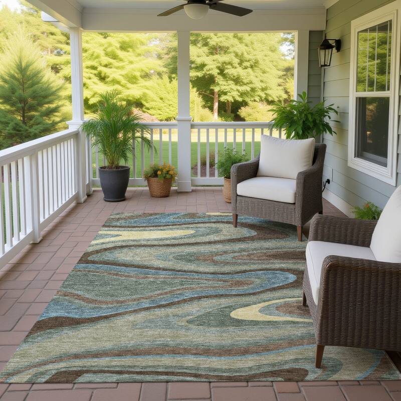Machine Washable Indoor/ Outdoor Abstract Busey Chantille Rug - Basil - 8' x 10'