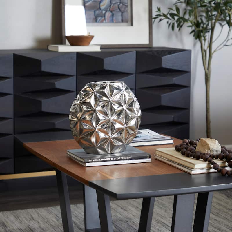 CosmoLiving by Cosmopolitan Aluminum Metal Faceted Geometric Vase - Black, Silver, Gold - Silver - 12"W, 11"H