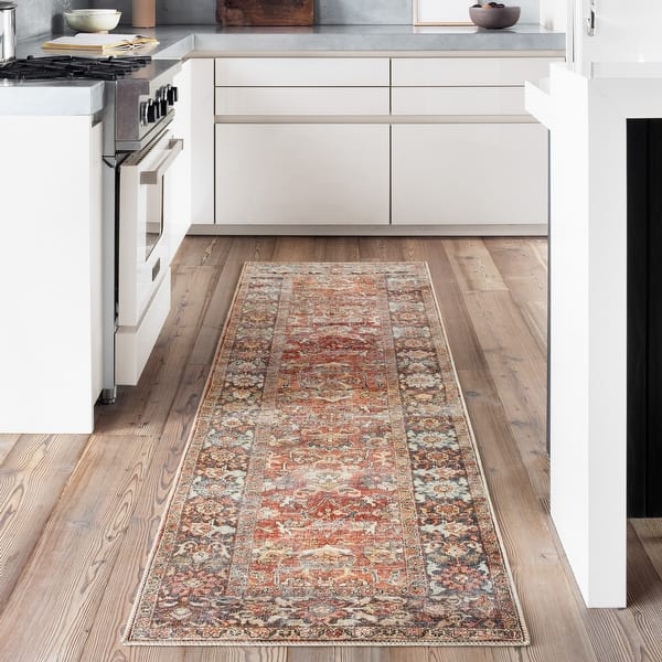 slide 9 of 12, Alexander Home Isabelle Vintage Border Printed Area Rug 2'6" x 7'6" - Spice/Marine