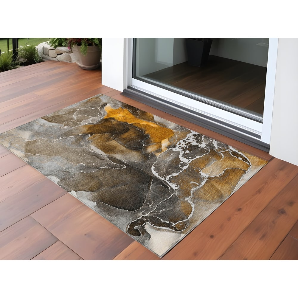 Almona Artistic Abstract Weather Resistant Sleek Contemporary Outdoor Rug