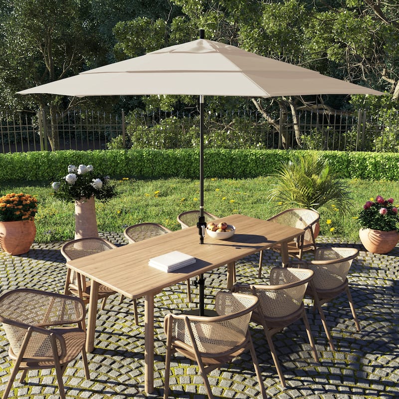 California Umbrella 11' Sun Master Patio Umbrella Black Aluminum Pole Fiberglass Ribs Crank Lift Tilt Pacifica Pacific Blue - Canvas
