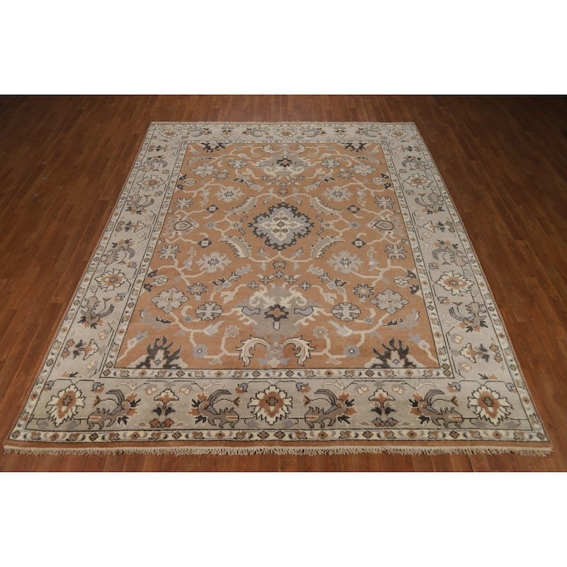 Transitional Oushak Indian Area Rug Handmade Wool Carpet - 8'2"x 9'10"