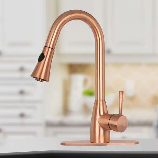 slide 2 of 6, Copper Pull Down Kitchen Faucet with Deck Plate Modern Style - 8.4x16" 8.4x16"