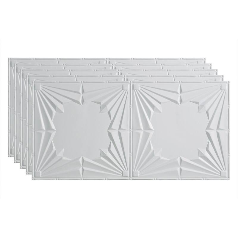 FASÄDE Art Deco Decorative Vinyl 2ft x 4ft Glue Up Ceiling Panel in Matte White (5 Pack) - 5 Pack - Matte White
