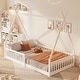 preview thumbnail 1 of 20, Wood House Bed Floor Bed Twin Size Frame Bed with Fence White - Twin