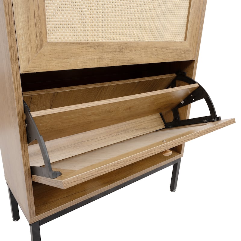3 Flip Drawers Shoe Cabinet Rattan Shoe Cabinet Freestanding Shoe Rack Storage Cabinet
