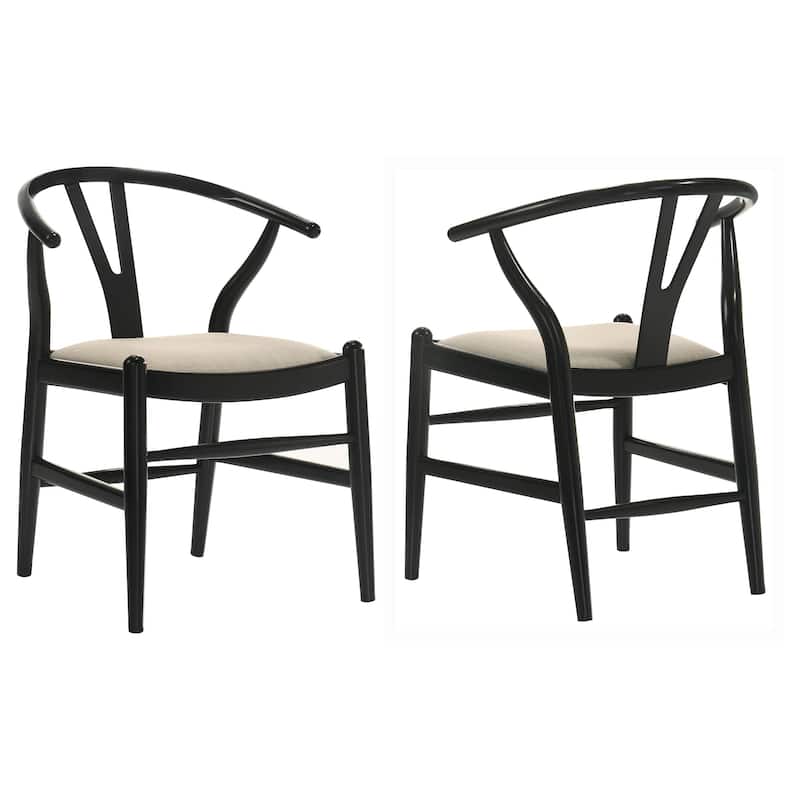 Ellie Dining Chair Set of 2, Beige Fabric, Black Hardwood