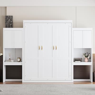Roomfitters Queen Murphy Bed with Folding Desk, Vanity Table and Built-in Storage Cabinets