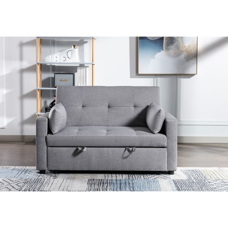 55.12" 3-in-1 Linen Loveseat Convertible Sofa Bed with Side Pocket and Pillows for Living Room