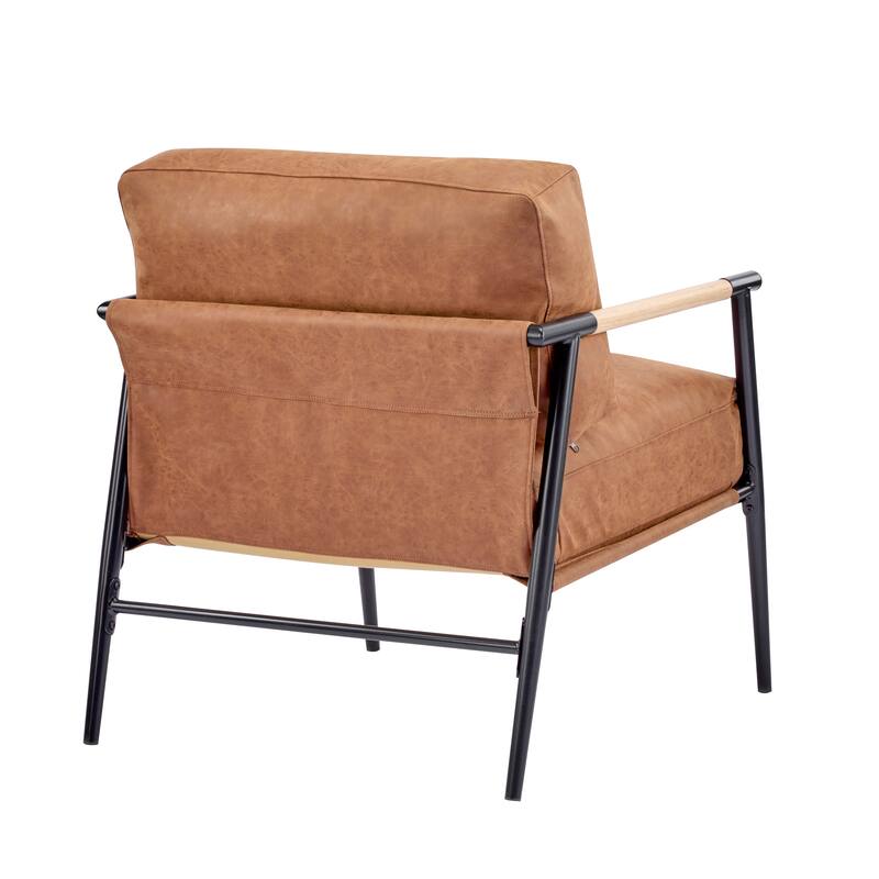 27.56" Modern Accent Chair with Plush Cushions, Minimalist Metal Frame,and Wooden Armrest Design