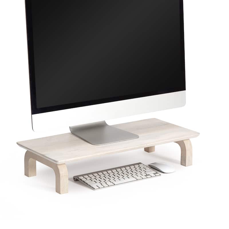 Jani Wood Monitor Stand Riser Desk - Ergonomic Design Stand, Desktop Organizer Table for Home, Office Workspace, Gaming Desk - Off-White