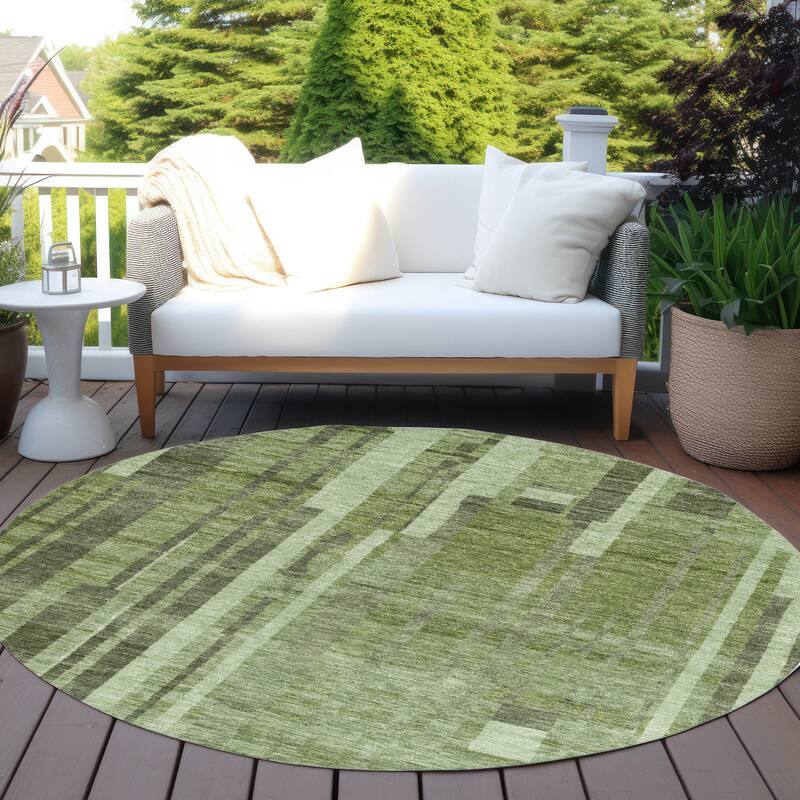 Machine Washable Indoor/ Outdoor Modern Stripes Chantille Rug