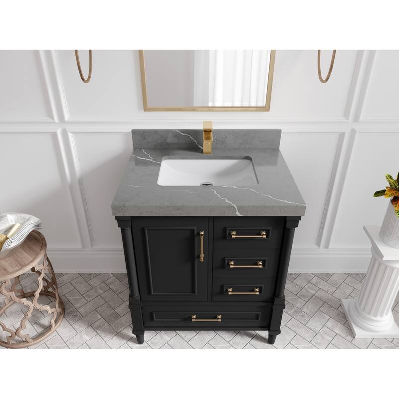 Willow Collections 30 in. W x 22 in. D Aberdeen Single Sink Bathroom Vanity with Countertop - 2" Piatra Gray - Black