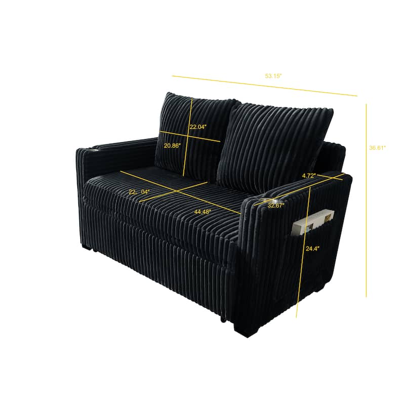 Sleeper Sofa Couch with Pull Out Bed, Convertible Sofa Bed, Loveseat Daybed with Side Pockets & USB Ports