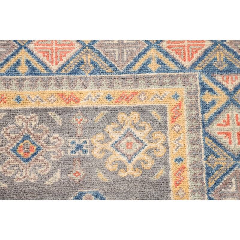 Gray Geometric Kazak Oriental Area Rug Handmade Bedroom Wool Carpet - 4'0"x 5'10"