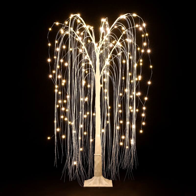 47.24" H White Willow Tree Christmas Holiday Party Decoration with LED Lights - 47.24" H x 22.44" W x 19.69" D