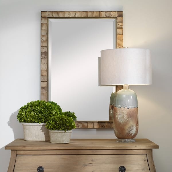 slide 2 of 7, Coconut Shell Framed Wall Mirror - 39.5" - Brown and Gold
