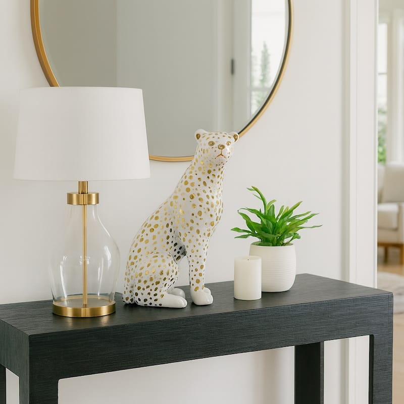 Leopard Sculpture Accent Figurine - 11", White - 7" x 4" x 11"