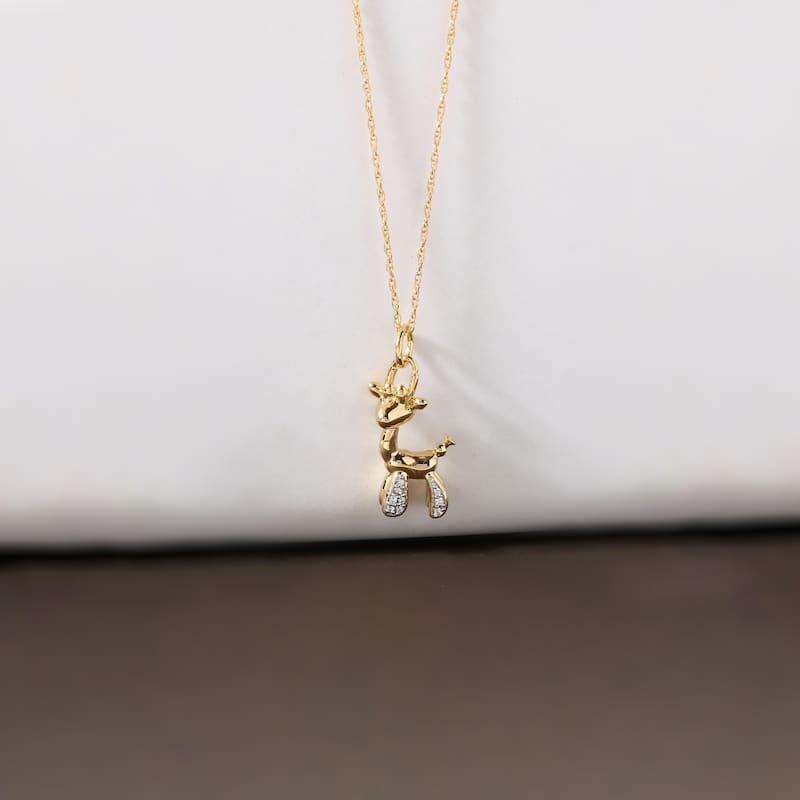 1/20ct TDW Diamond Animal Giraffe, Bunny and Dachshund Dog Necklace in Gold Plated Silver for Women