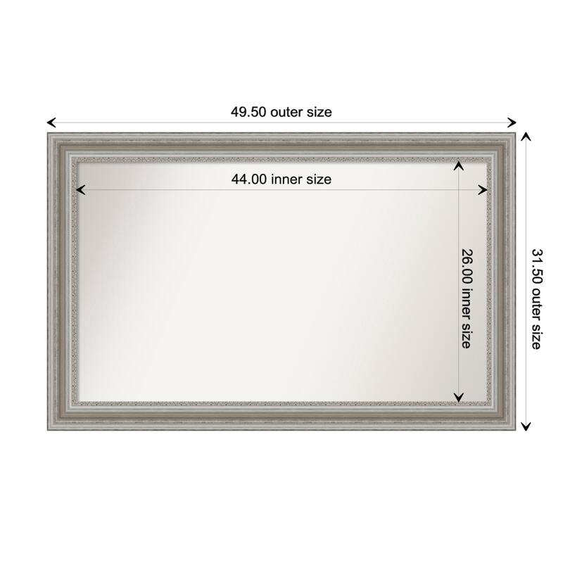 Parlor Silver Framed Non-Beveled Custom Wall Mirror, Bathroom Vanity Mirror - Outer Size: 49.5 x 31.5