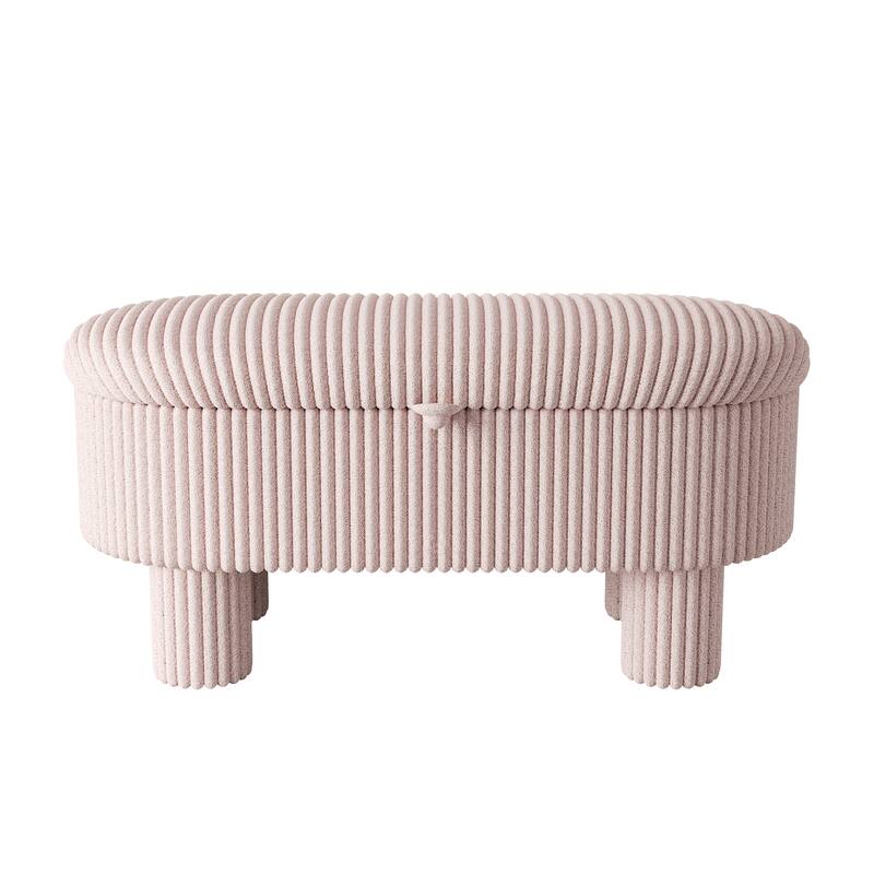 Modern Pink Corduroy Storage Ottoman Bench, Ideal for Bedroom Entryway Shoe Storage & Living Room