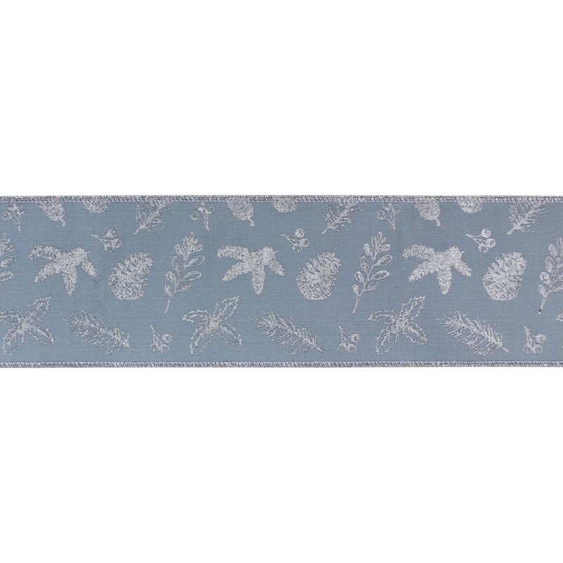 Blue & Silver Metallic Leaf Christmas Wired Craft Ribbons 4"x10 Yards