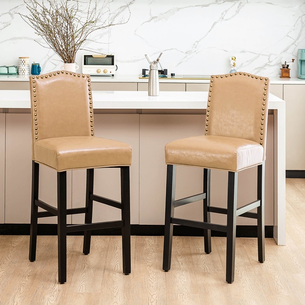 Glitzhome Set of 2 45 H PU Riveted Upholstered Bar Stools Pub Chairs On Sale Bed Bath Beyond 30263440