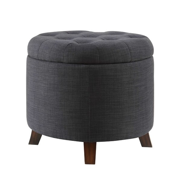 17" X 20" X 20" Upholstery and Wood Leg Ottoman w/Storage, Dark Blue Linen