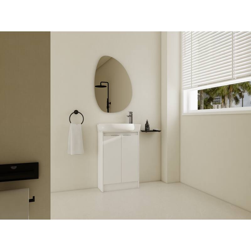 Compact Bathroom Vanity with Sink, Oval Single Ceramic Sink Bathroom Cabinet for Small Bathroom