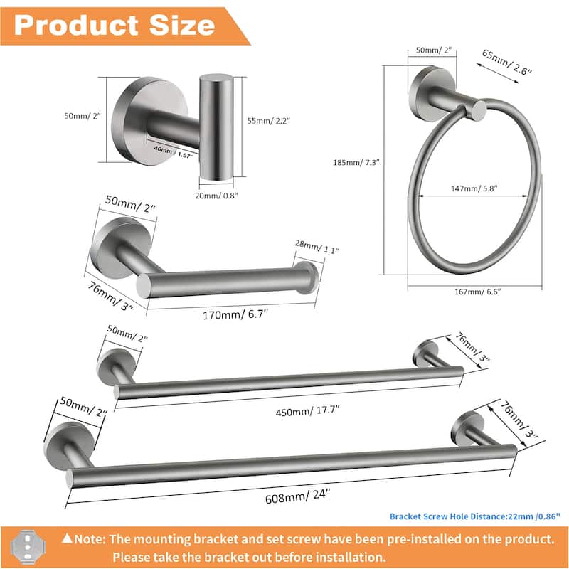 6 - Piece Bathroom Hardware Set Towel Holder Set