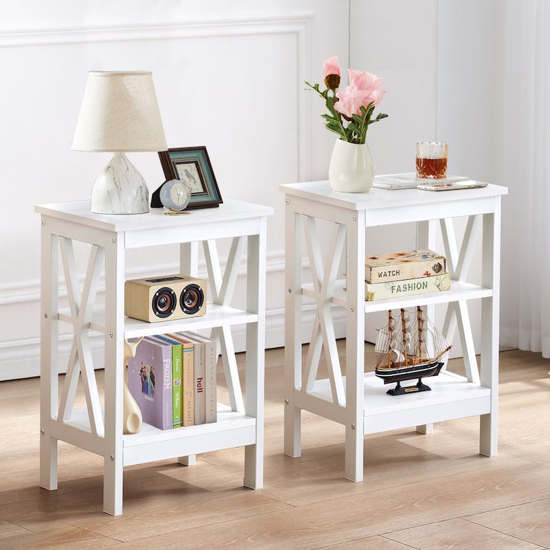 Javlergo Set of 2 Nightstand Bedside Table, Modern Small Side End Table with Open Storage Shelves - White