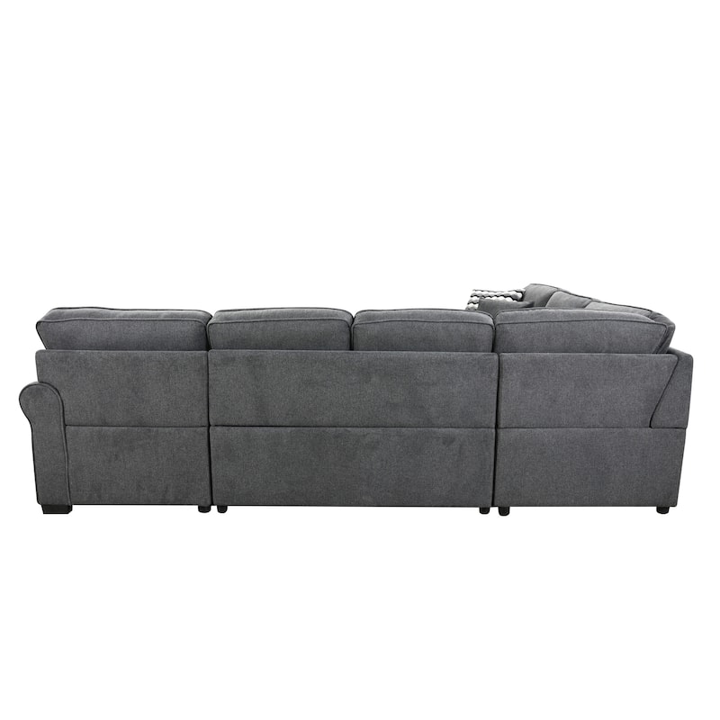 Removable Cushions Sectional Sofa with Storage Chaise and 4 Pillows