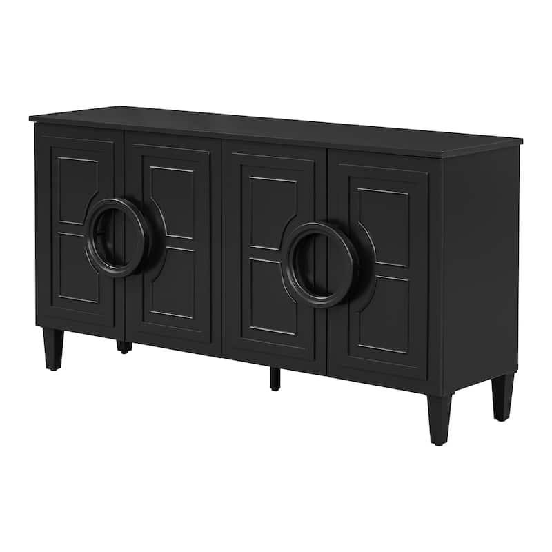 Sideboard Cabinet with Round Ring Handle, Wood Storage Cabinet with Adjustable Shelf, Console Table with 4 Doors