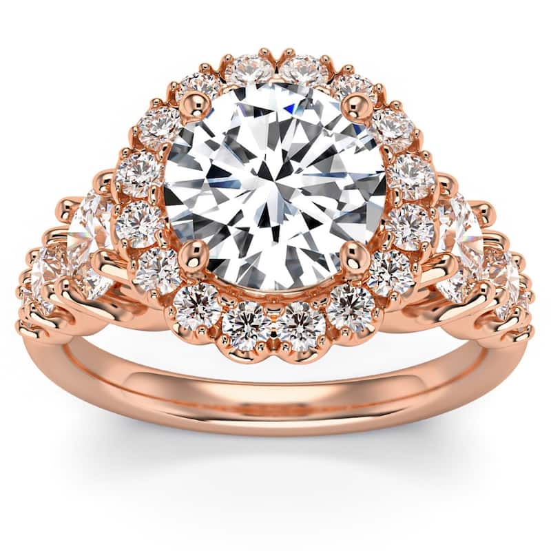 Bliss Diamond 5Ct Halo Round Brilliant Cut Diamond Engagement Ring Lab Grown in Gold - 9 - Rose