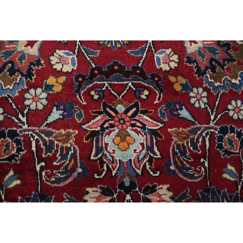 Hand Knotted Oriental 100% Wool Carpet Traditional All-Over Red Mashad Area Rug - 12' 2'' X 8' 11''