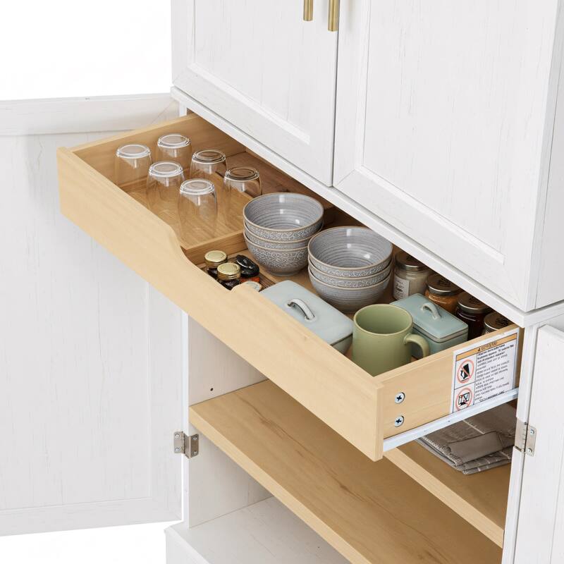 Roomfitters 78" Tall Farmhouse Kitchen Pantry Cabinet with 8 Door Shelves, Wine Rack & Hidden Drawer