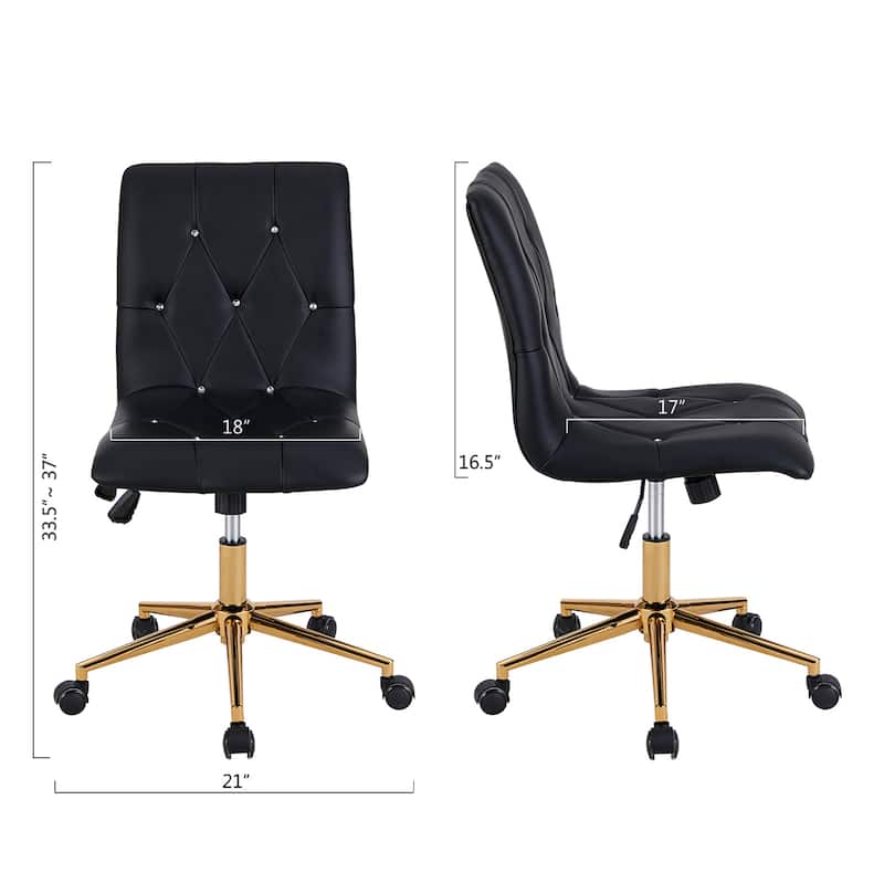 Diamond Tufted Armless Adjustable 17"-20" H Swivel Home Office Chair