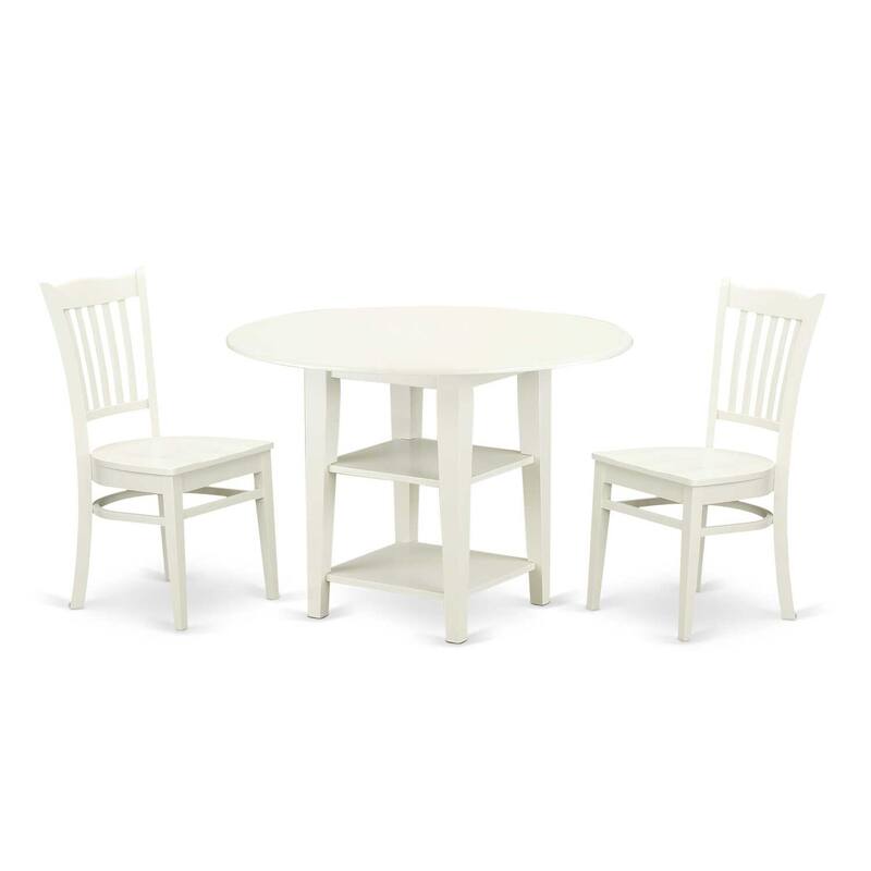 HomeStock 3-Piece Linen White Finish Solid Wood Top Dining Table Set