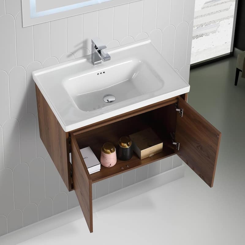 Blossom 28" Wall Mounted Floating Bathroom Vanity with Ceramic Sink