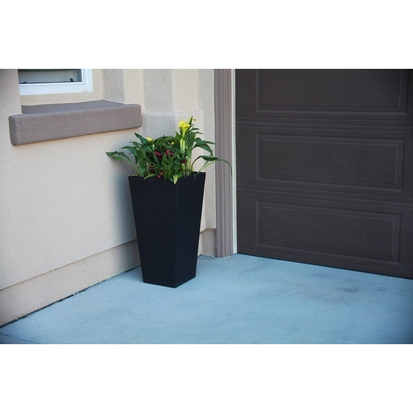 Kante Black Lightweight Concrete Tapered 28-inch Outdoor Planter