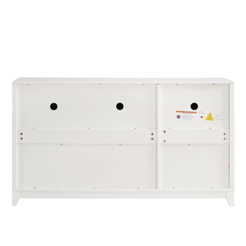 White 59.1" TV Stand Console Cabinet with 2 Spacious Storage Space and Solid Wood Legs for TVs Up to 65"