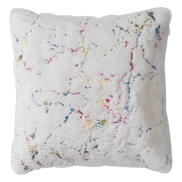 Chryso Collection Faux Fur Pillow with Foil Accents - White/Colorful