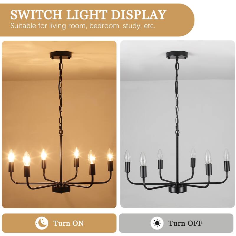6-Light Rustic Modern Candlestick Hanging Linear Chandelier Lighting for Dining Room Kitchen Island