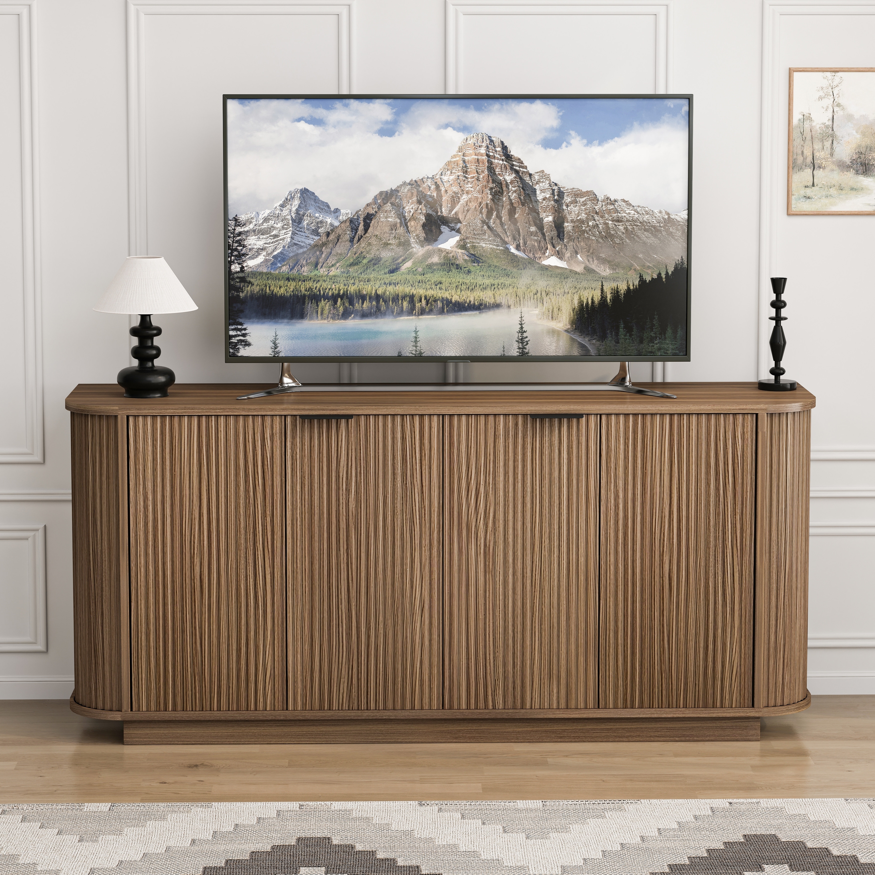 63"Wavy Storage Sideboard, Double-Door Buffet Cabinet with Adjustable Shelves, Suitable for Kitchen, Living Room, Hallway