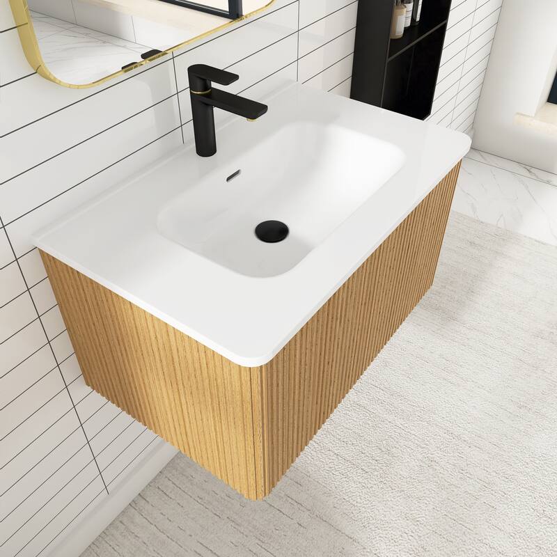 Floating Bathroom Vanity with Glossy White Integrated Ceramic Sink