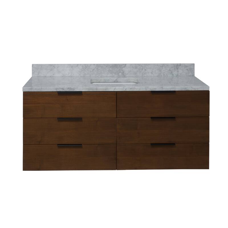 KitchenBathCollection Oslo 60" Floating Wall-Mounted Single Bathroom Vanity with Carrara Marble Top