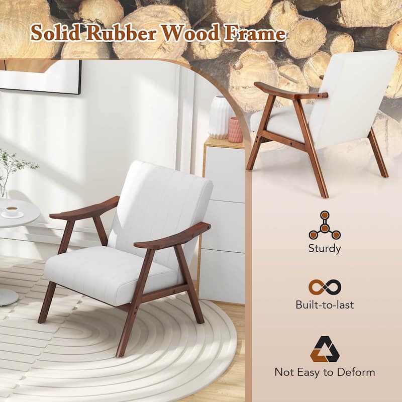 Gymax Modern Accent Chair Leathaire Leisure Armchair w/ Rubber Wood