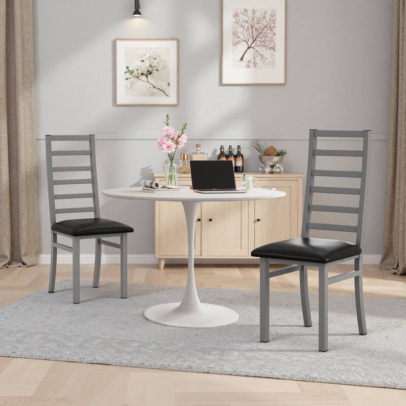 High Back Metal Dining Chairs Set of 2, PU Leather Armless Dining Chairs, Kitchen & Dining Room Chairs with Steel Legs