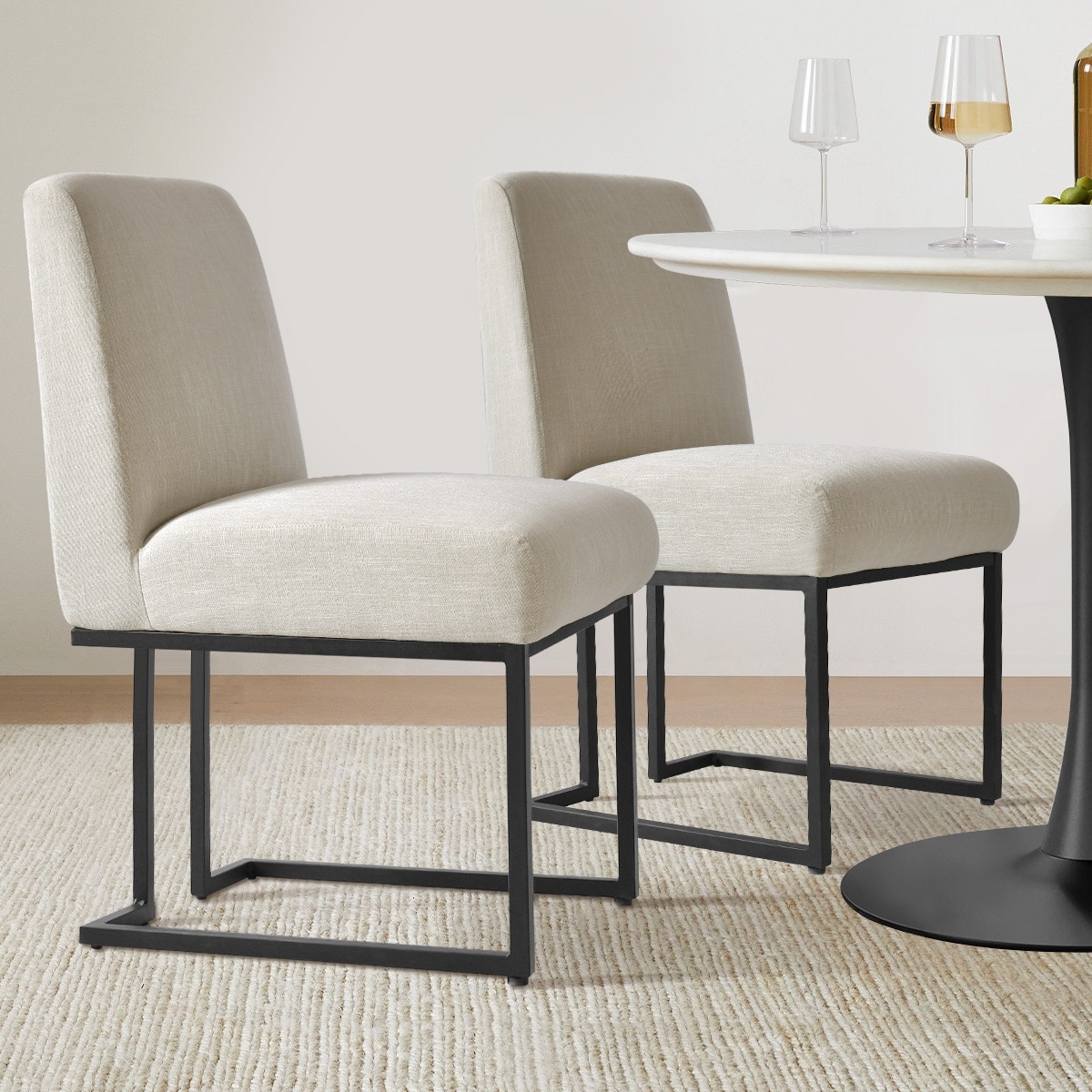 Chenille Upholstered Dining Chair with Black Metal Legs