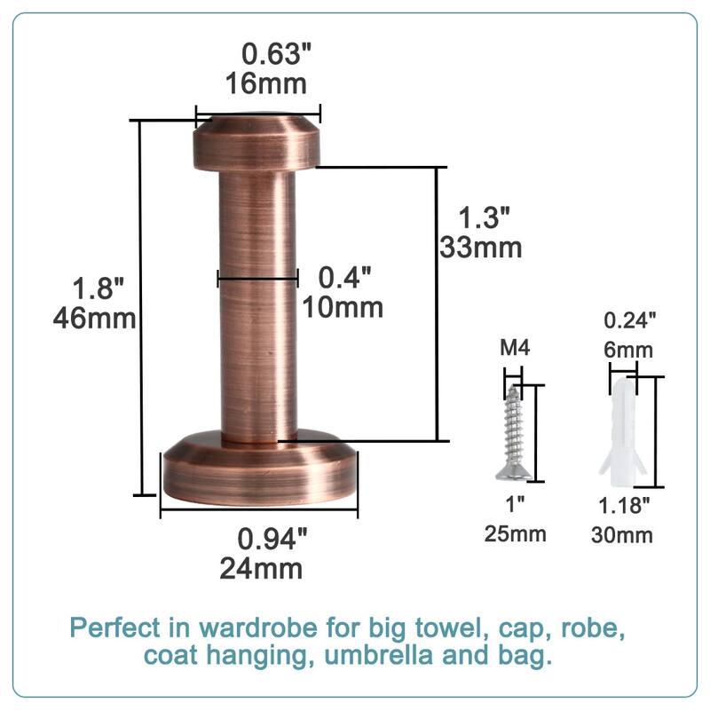 4pcs Wall Hooks Copper 46mm Hook Coat Towel Key DIY Hanger w Screws - Copper Tone - 0.63" x 0.94" x 1.8"(Top D*Bottom D*H)